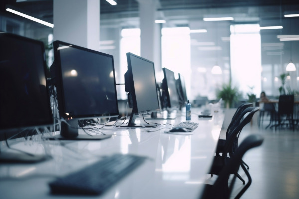 Business office with computers in it. ABOBA Digital Solutions can provide office computers, phones, websites, and more.